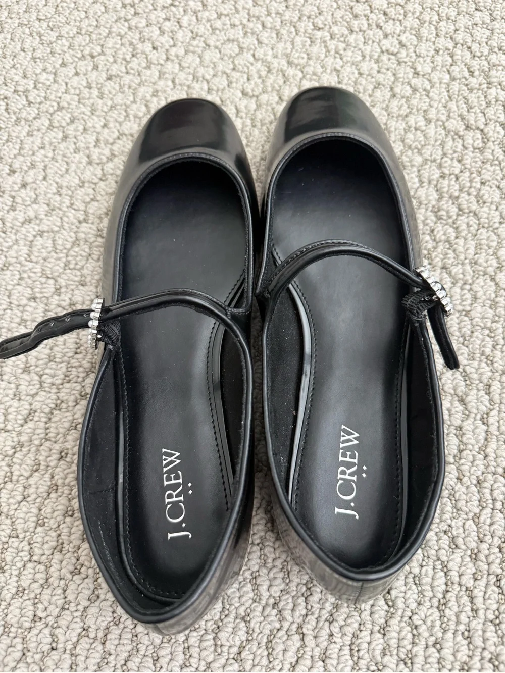 J. Crew Black Mary Jane Flats with Pearl Buckle